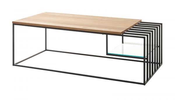 Couchtisch Juba in Eiche massiv gelt und Metallgestell schwarz Beistelltisch 120 x 60 cm