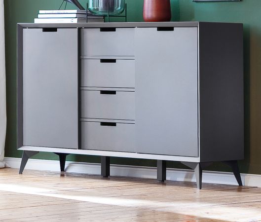 Highboard Netanja in grau und wei matt lackiert Kommode mit Wechselfronten und Tren 180 drehbar 137 x 92 cm