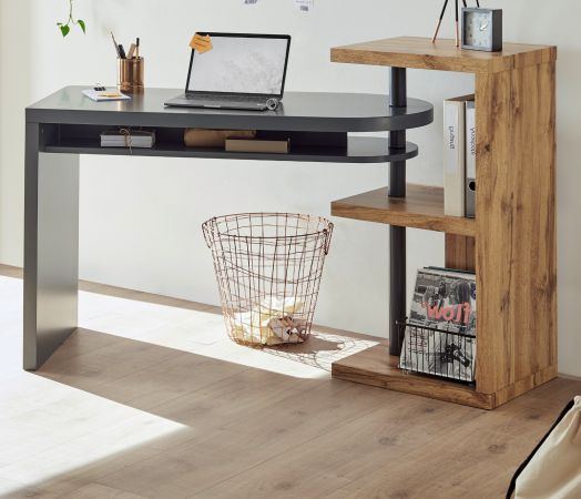 Schreibtisch Moura in grau matt lackiert und Eiche Laptoptisch schwenkbar fr Homeoffice und Bro 145 x 50 cm