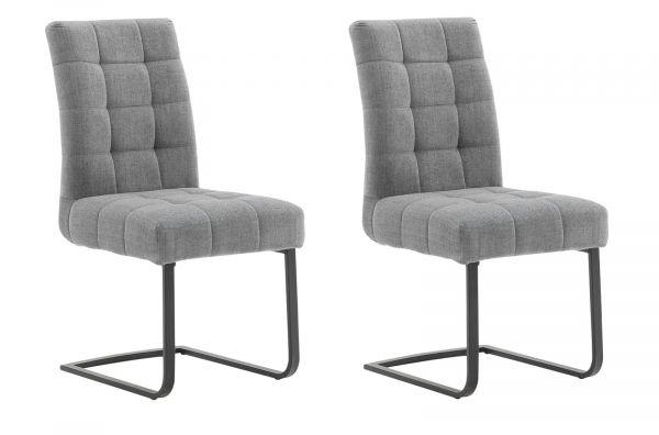 2 x Stuhl Salta in grau Chenille-Optik Freischwinger mit Komfortsitzhhe und Aqua Clean Esszimmerstuhl 2er Set