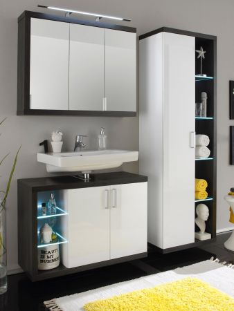 Hochschrank als Hngeschrank wei Hochglanz und grau Sardegna Rauchsilber Badschrank Sunrise 60 cm