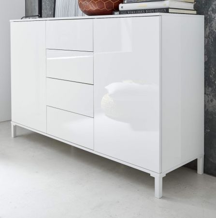 Sideboard Sheldon in wei Hochglanz Lack Kommode 130 x 84 cm
