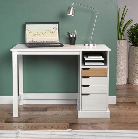 Schreibtisch Mestre in Massivholz Kiefer wei lackiert Laptoptisch fr Homeoffice und Bro 108 x 55 cm