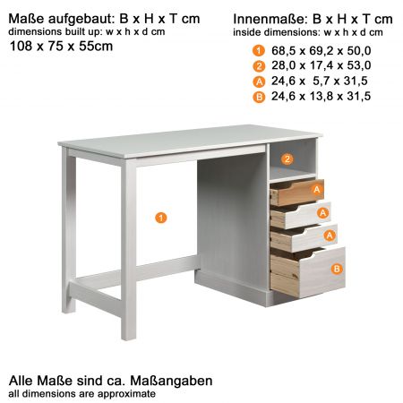 Schreibtisch Mestre in Massivholz Kiefer wei lackiert Laptoptisch fr Homeoffice und Bro 108 x 55 cm
