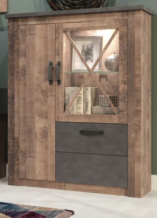 Vitrine Georgia in Eiche Tabak und Matera grau Highboard 114 x 142 cm