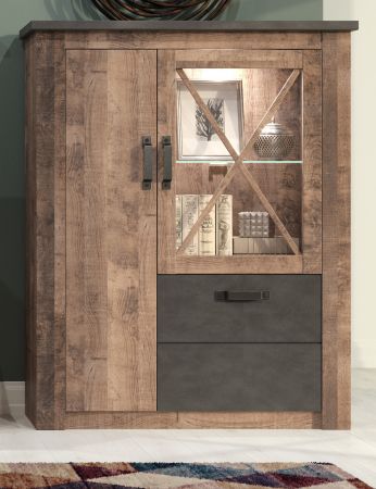 Vitrine Georgia in Eiche Tabak und Matera grau Highboard 114 x 142 cm