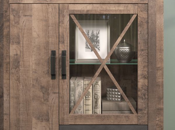 Vitrine Georgia in Eiche Tabak und Matera grau Highboard 114 x 142 cm