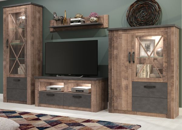 Vitrine Georgia in Eiche Tabak und Matera grau Highboard 114 x 142 cm
