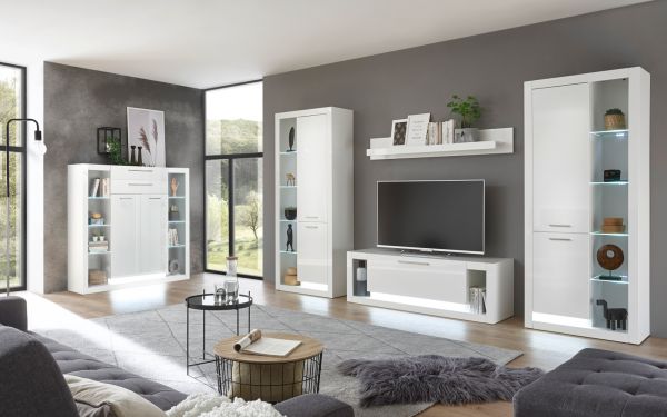 Wohnwand Ladis in wei Hochglanz Schrankwand 4-teilig 350 x 198 cm