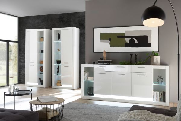 Wohnwand Ladis in wei Hochglanz Schrankwand 4-teilig 350 x 198 cm