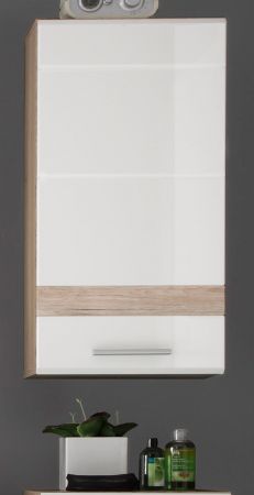 Badezimmer Hngeschrank SetOne in wei Hochglanz und Eiche San Remo Badschrank 37 x 77 cm
