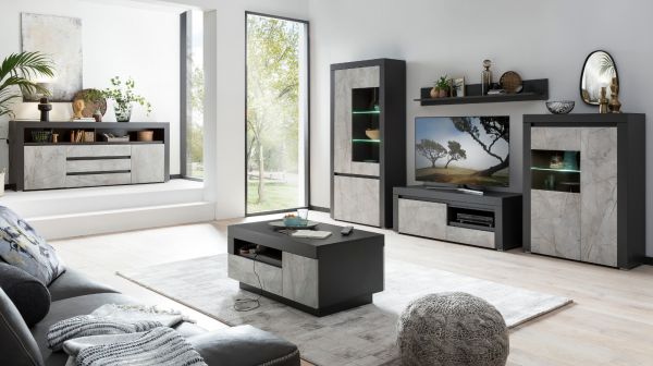 TV-Lowboard Airen in anthrazit und Marmor Optik grau TV Unterteil 140 cm