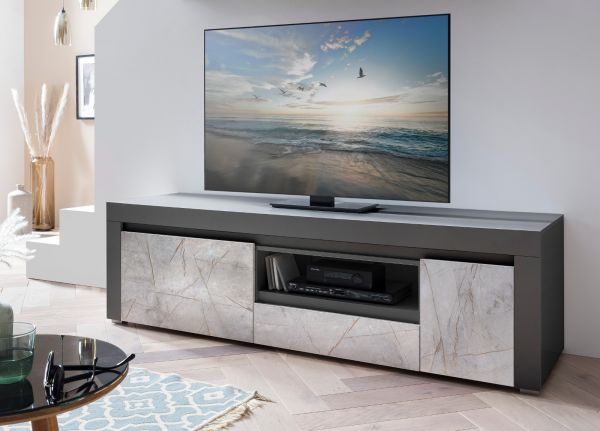 TV-Lowboard Airen in anthrazit und Marmor Optik grau TV Unterteil 180 cm