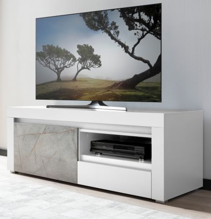 TV-Lowboard Airen in wei und Marmor Optik grau TV Unterteil 140 cm