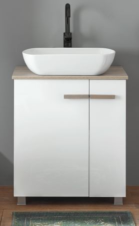Waschbeckenunterschrank MIT Waschbecken Dense in wei Lack Hochglanz und Eiche Waschtisch Set hngend / stehend 60 cm