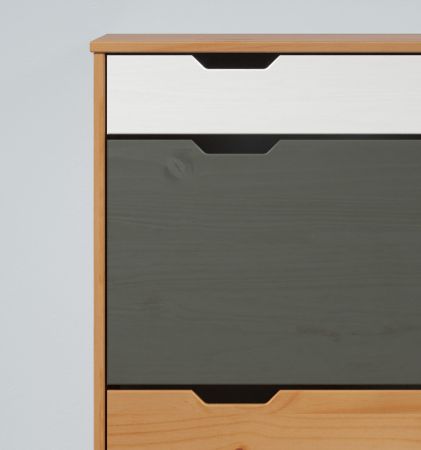 Schuhschrank Scandik in Massivholz Kiefer honigfarben lackiert mit wei und grau Schuhkipper 80 x 101 cm