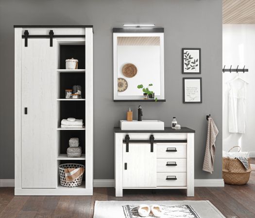 Waschbeckenunterschrank MIT Waschbecken Stove in wei Pinie und anthrazit Landhaus Waschtisch 95 cm