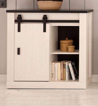 Aktenschrank Stove in wei Pinie und anthrazit Landhaus Bro Kommode 93 x 91 cm