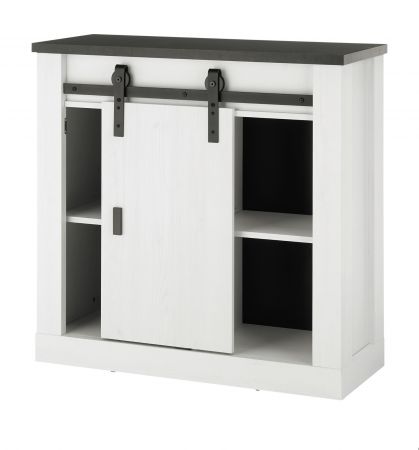 Aktenschrank Stove in wei Pinie und anthrazit Landhaus Bro Kommode 93 x 91 cm