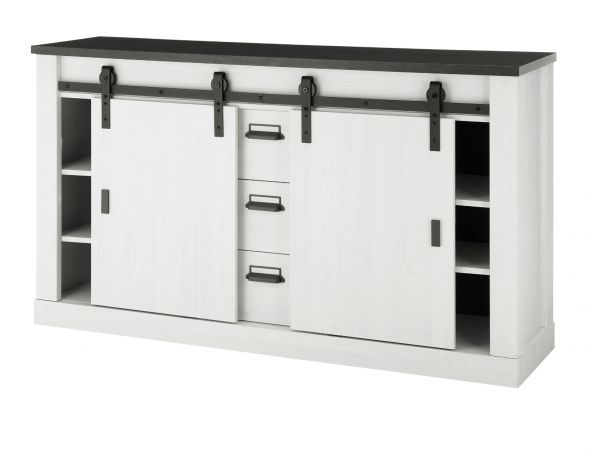 Brombel komplett Set Stove in wei Pinie und anthrazit Landhaus mit Aktenregal, Kommode und Wandregal