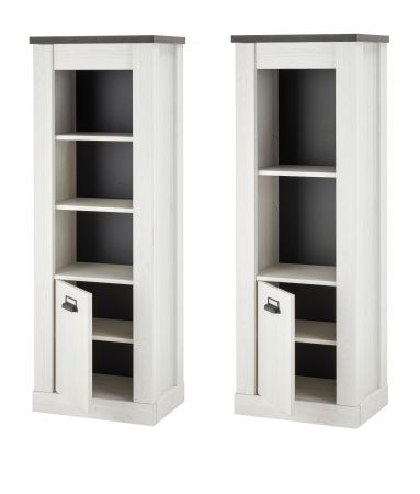 Brombel komplett Set Stove in wei Pinie und anthrazit Landhaus mit Aktenregal, Kommode und Wandregal