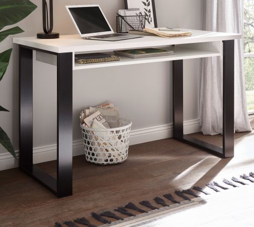 Schreibtisch Set mit Rollcontainer Stove in wei Pinie und anthrazit Landhaus