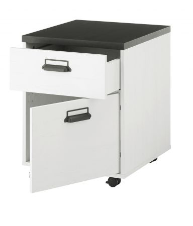 Schreibtisch Set mit Rollcontainer Stove in wei Pinie und anthrazit Landhaus