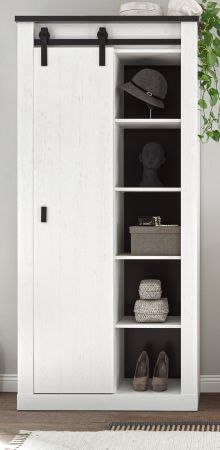 Flurschrank Stove in wei Pinie und anthrazit Landhaus Schuhschrank 93 x 201 cm Mehrzweckschrank