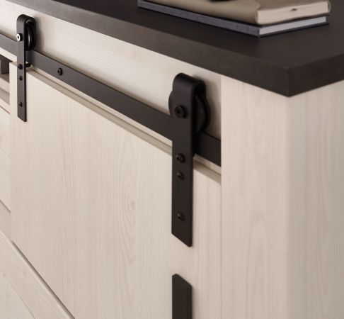 Flurschrank Stove in wei Pinie und anthrazit Landhaus Schuhschrank 93 x 201 cm Mehrzweckschrank