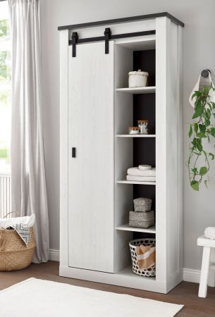 Flurschrank Stove in wei Pinie und anthrazit Landhaus Schuhschrank 93 x 201 cm Mehrzweckschrank