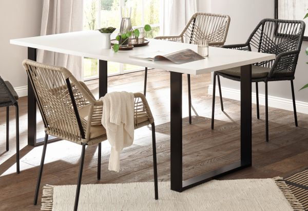 Esszimmer Set Stove in wei Pinie und anthrazit Landhaus Speisezimmer 3-teilig mit Esstisch, Vitrine und Sideboard