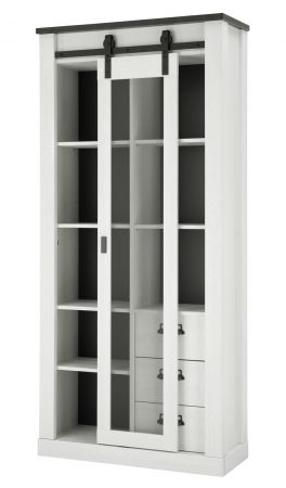 Vitrine Stove in wei Pinie und anthrazit Landhaus Vitrinenschrank 93 x 201 cm