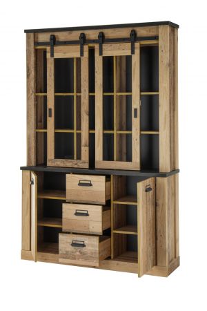 Buffetschrank Stove in Old Style hell und anthrazit Vitrinenschrank 133 x 201 cm