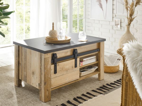 Couchtisch Stove in Old Style hell und anthrazit Beistelltisch 93 x 60 cm