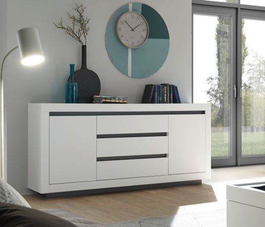 Sideboard Rooky in wei und anthrazit Wohnzimmer Esszimmer Kommode 200 x 91 cm