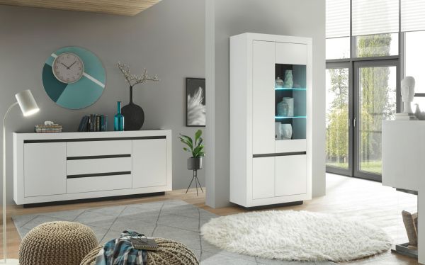 Sideboard Rooky in wei und anthrazit Wohnzimmer Esszimmer Kommode 200 x 91 cm