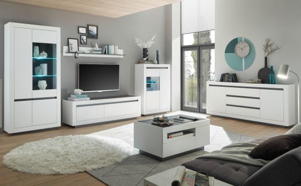 Sideboard Rooky in wei und anthrazit Wohnzimmer Esszimmer Kommode 200 x 91 cm