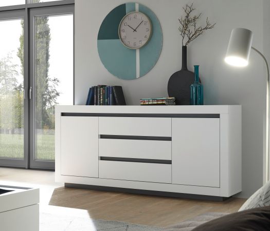 Sideboard Rooky in wei und anthrazit Wohnzimmer Esszimmer Kommode 200 x 91 cm