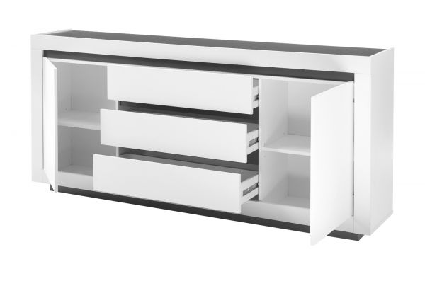Sideboard Rooky in wei und anthrazit Wohnzimmer Esszimmer Kommode 200 x 91 cm