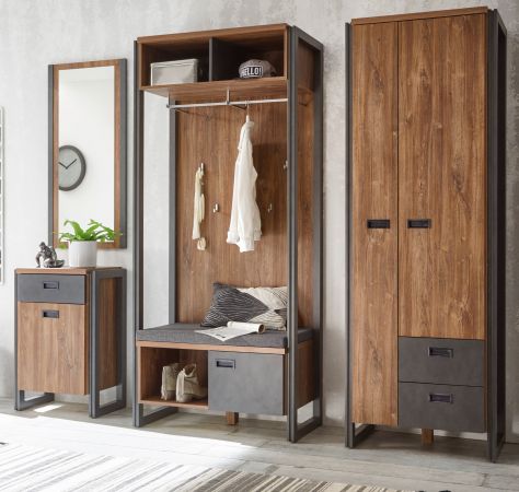 Garderobe Set 4-teilig Auburn in Eiche Stirling und grau Garderobenkombination 235 x 202 cm