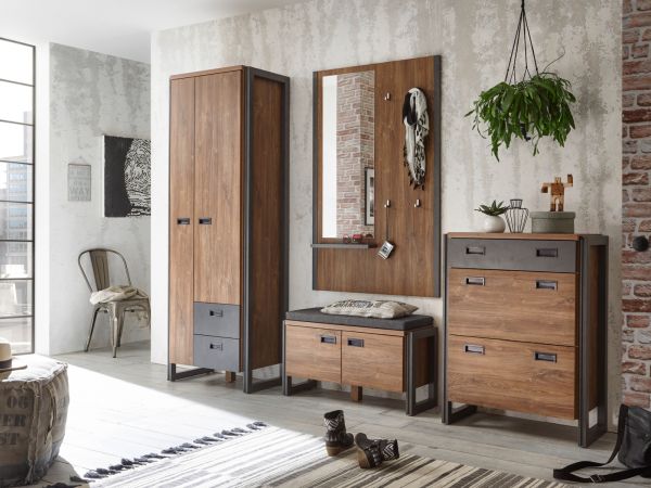 Schuhschrank Auburn in Eiche Stirling und Matera grau Schuhkipper 75 x 100 cm
