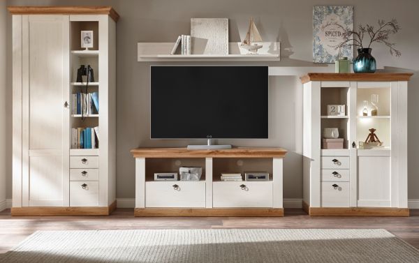 Stauraumschrank Hemsby in wei Pinie und Eiche Wotan Landhaus Mehrzweckschrank 102 x 204 cm