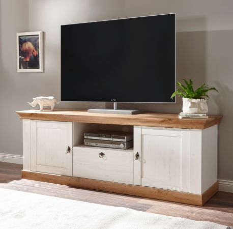 TV-Lowboard Hemsby in wei� Pinie und Eiche Wotan Landhaus TV Unterteil mit Komforth�he 183 x 64 cm