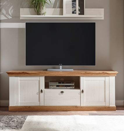 TV-Lowboard Hemsby in wei� Pinie und Eiche Wotan Landhaus TV Unterteil mit Komforth�he 183 x 64 cm