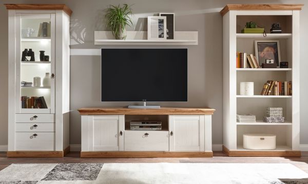 TV-Lowboard Hemsby in wei� Pinie und Eiche Wotan Landhaus TV Unterteil mit Komforth�he 183 x 64 cm