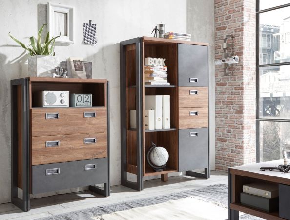 Kommode Auburn in Eiche Stirling und Matera grau Sideboard 75 x 100 cm Schubladenkommode