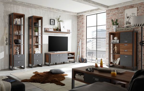 TV-Lowboard Auburn in Eiche Stirling und Matera grau TV Unterteil 156 x 53 cm