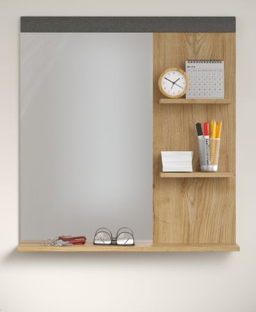 Garderobenspiegel Blanshe in Eiche Navarra und Filz grau Spiegel mit Ablage 79 x 85 cm