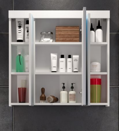 Badezimmer Spiegelschrank Devon in wei Badschrank 3-trig 80 x 75 cm