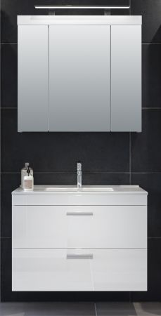 Badmbel Set Devon in wei Hochglanz Badkombination hngend MIT Waschbecken 80 x 190 cm